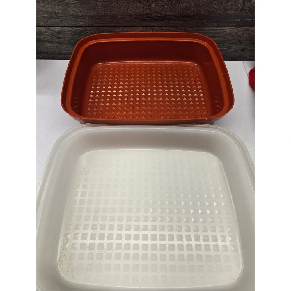 Vintage‎ Tupperware Bacon Deli Meat Keeper 1294 Burnt Orange Sheer White USA